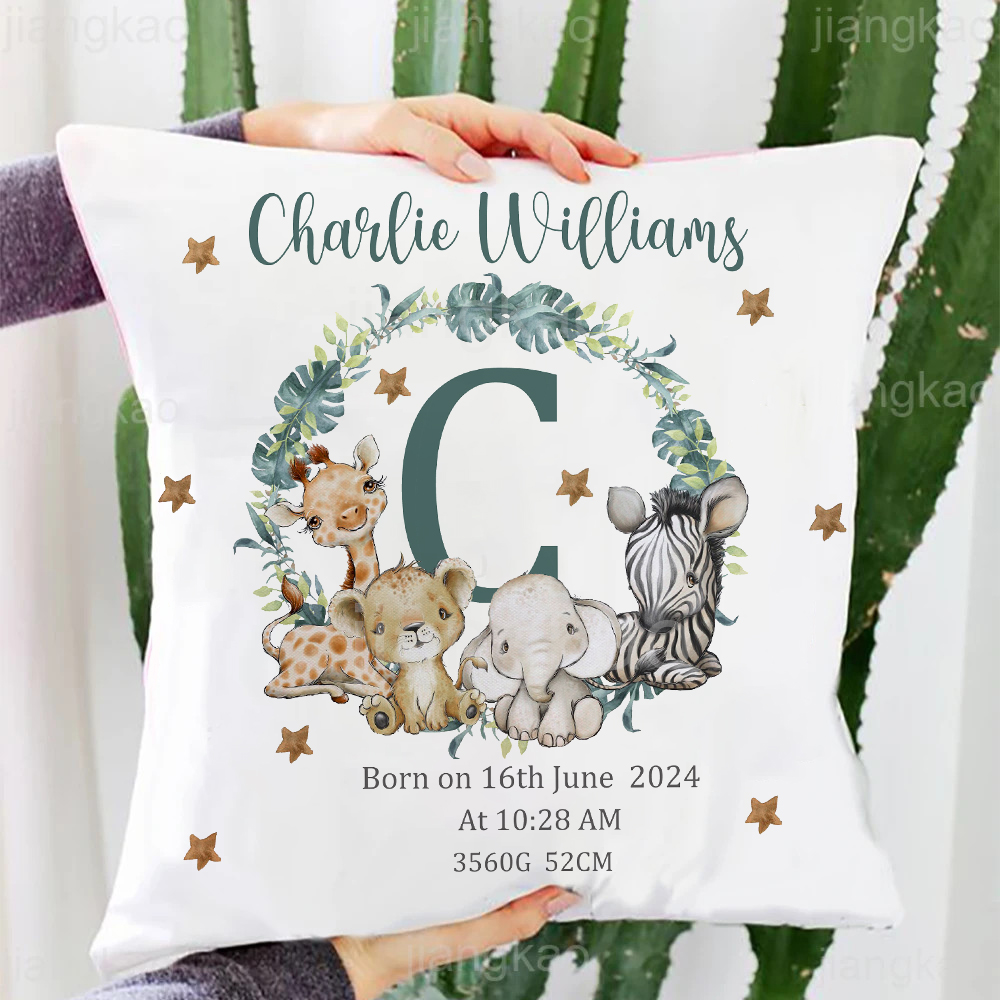Baby Nursery Name Letters - Personalized Safari Animal with Name Pillow