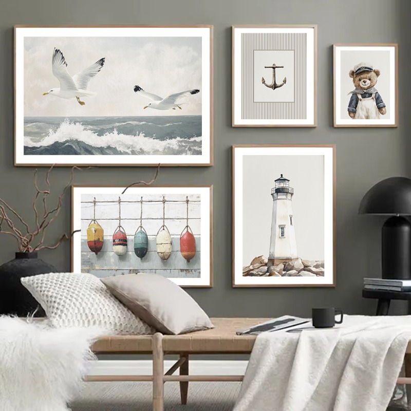 Baby Nursery Vintage Decor - Neutral Nautical Nursery Art Vintage Anchor