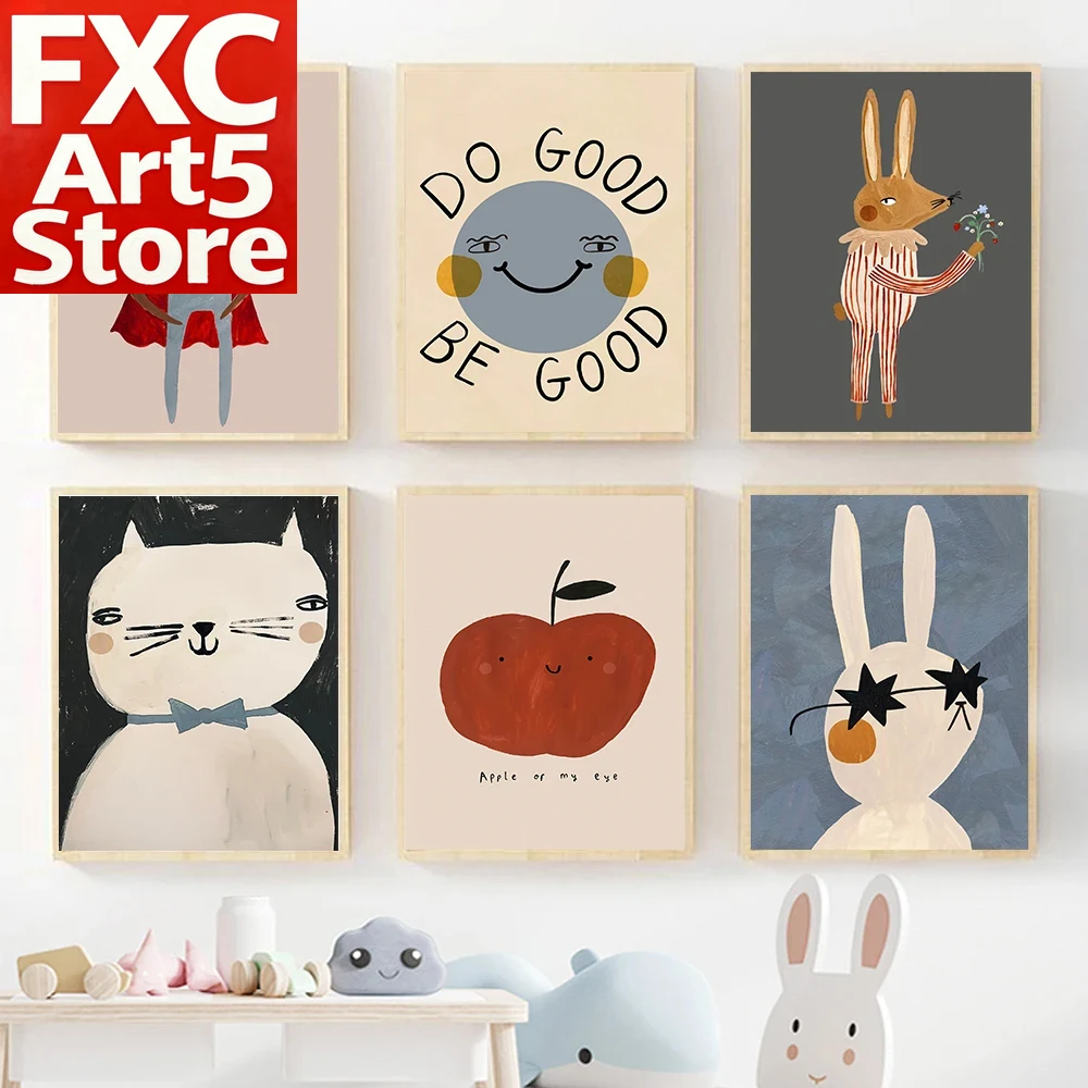 Baby Nursery Quotes Wall Art - 1PC Frameless Funny Cartoon Rabbit Bear