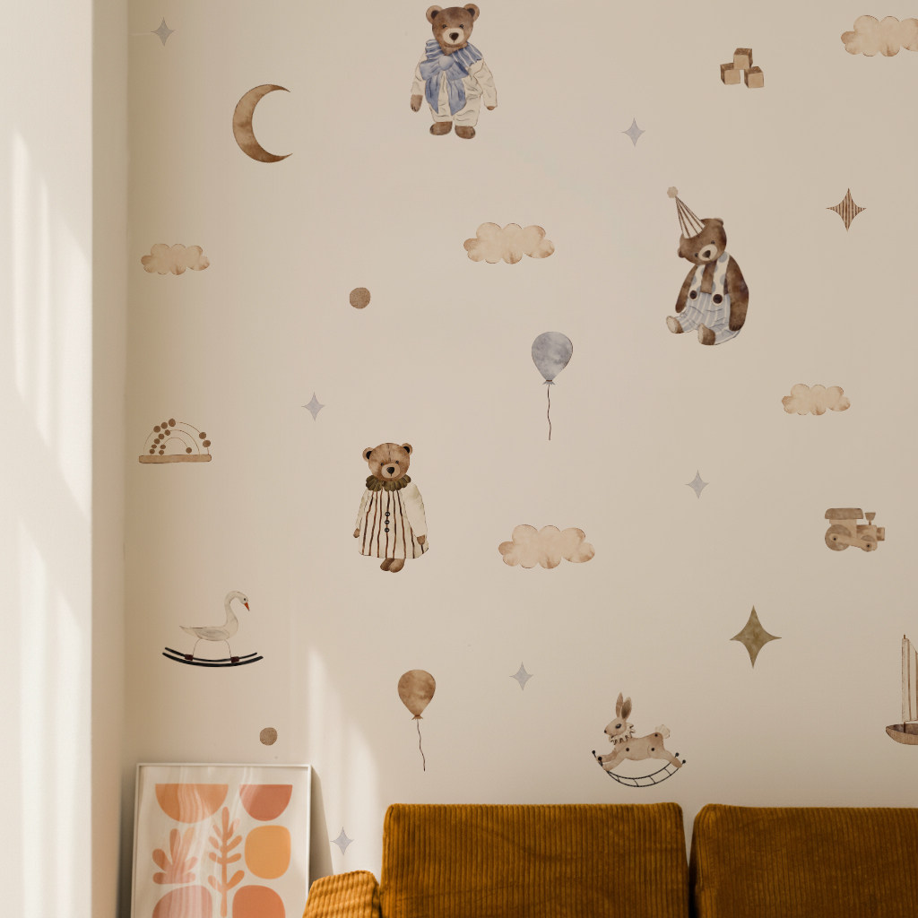 Baby Nursery Vintage Decor - Boho Wall Stickers Vintage Cute Teddy