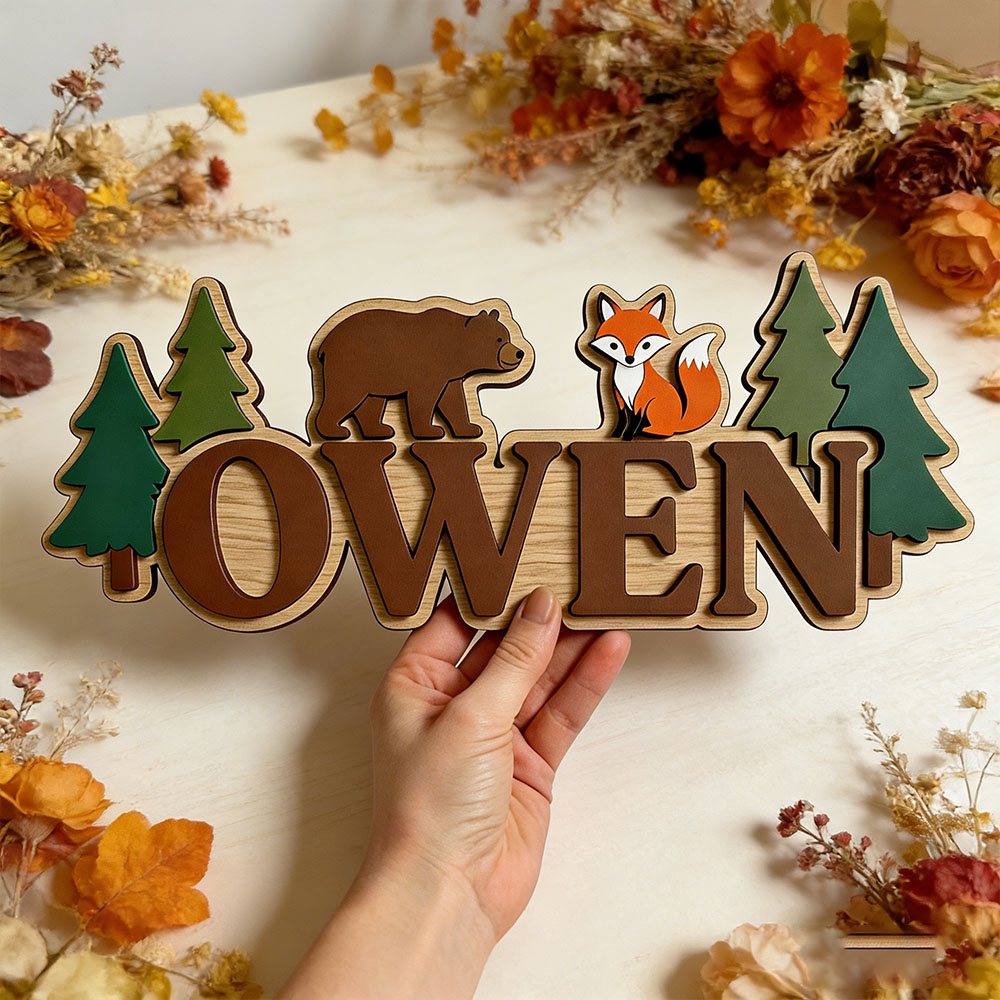 Baby Nursery Jungle Theme - Custom Woodland Forest Bear Fox Name