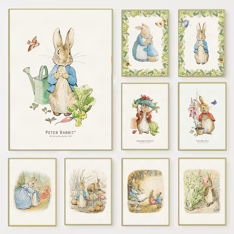 Baby Nursery Vintage Decor - （2D Canvas painting） Vintage Boho Bunny