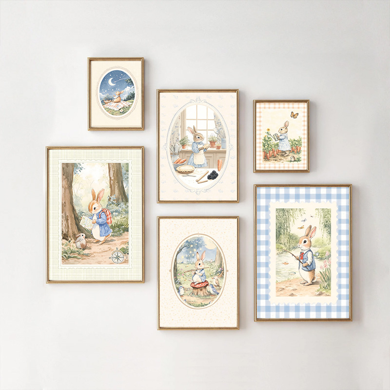 Baby Nursery Vintage Decor - Vintage Boho Blue Plaid Rabbit Inspired