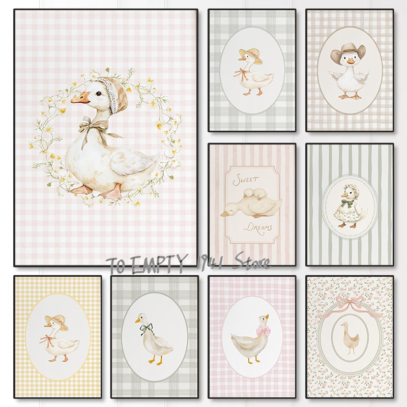 Baby Nursery Artwork - Silly Little Goose Nursery Duck Gingham