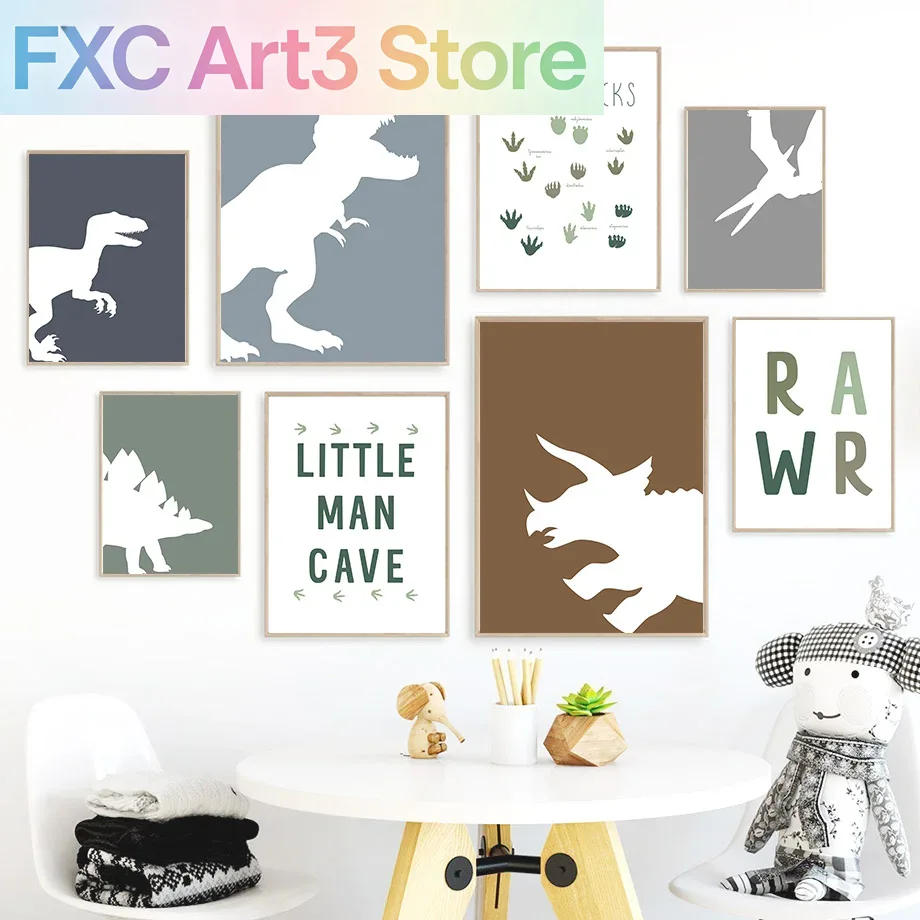 Baby Nursery Quotes Wall Art - Frameless Jurassic Dinosaur Tyrannosaurus Rex Triceratops