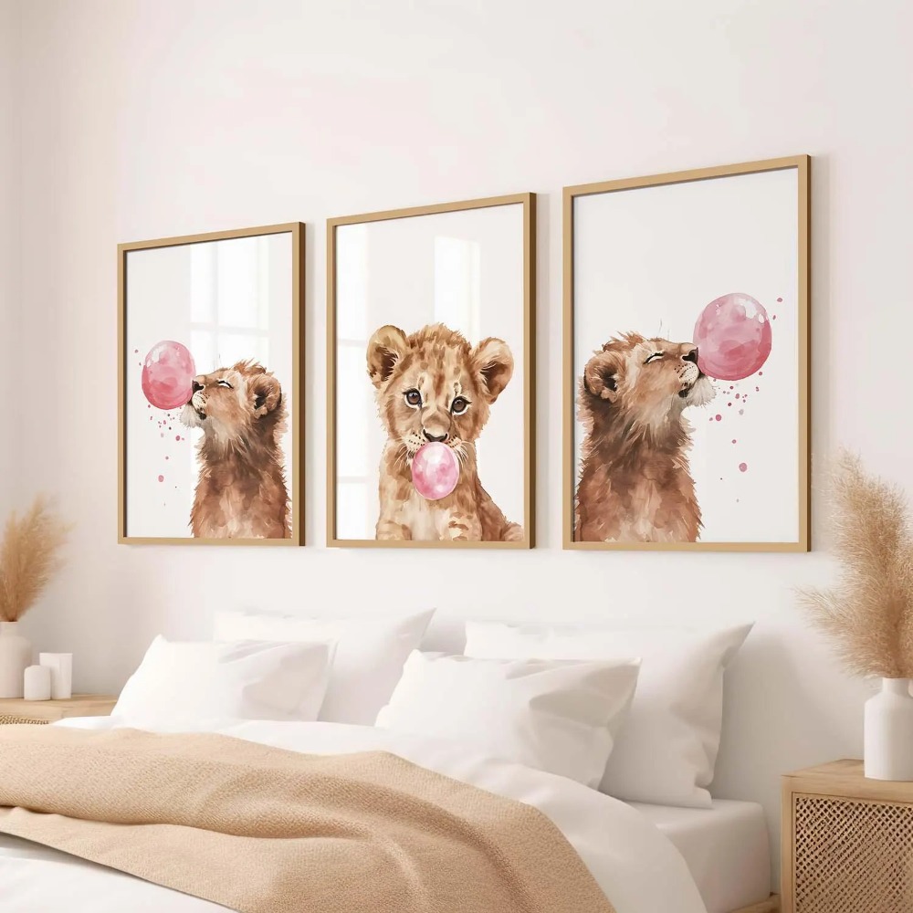 Baby Nursery Jungle Theme - Lion Cub Nursery Wall Art Set