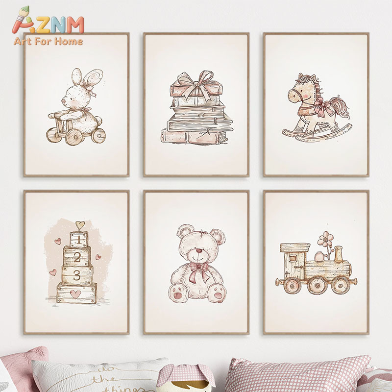 Baby Nursery Vintage Decor - AZNM Vintage Baby Toy Canvas Wall