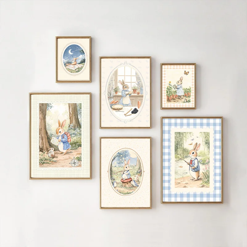 Baby Nursery Vintage Decor - Vintage Boho Blue Plaid Rabbit Inspired