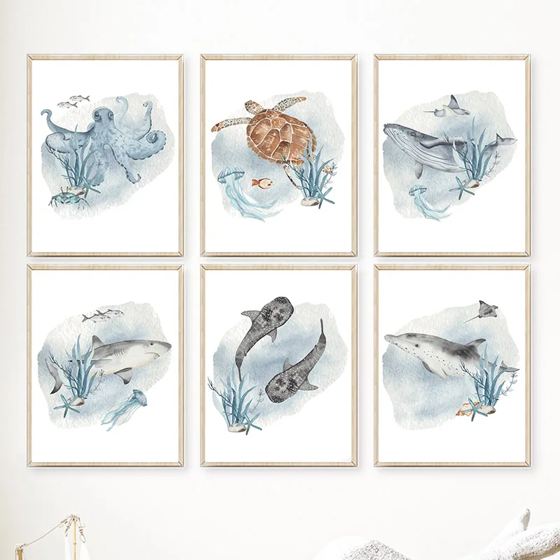 Animals Baby Nursery - Posters And Prints Whale Fish Shark