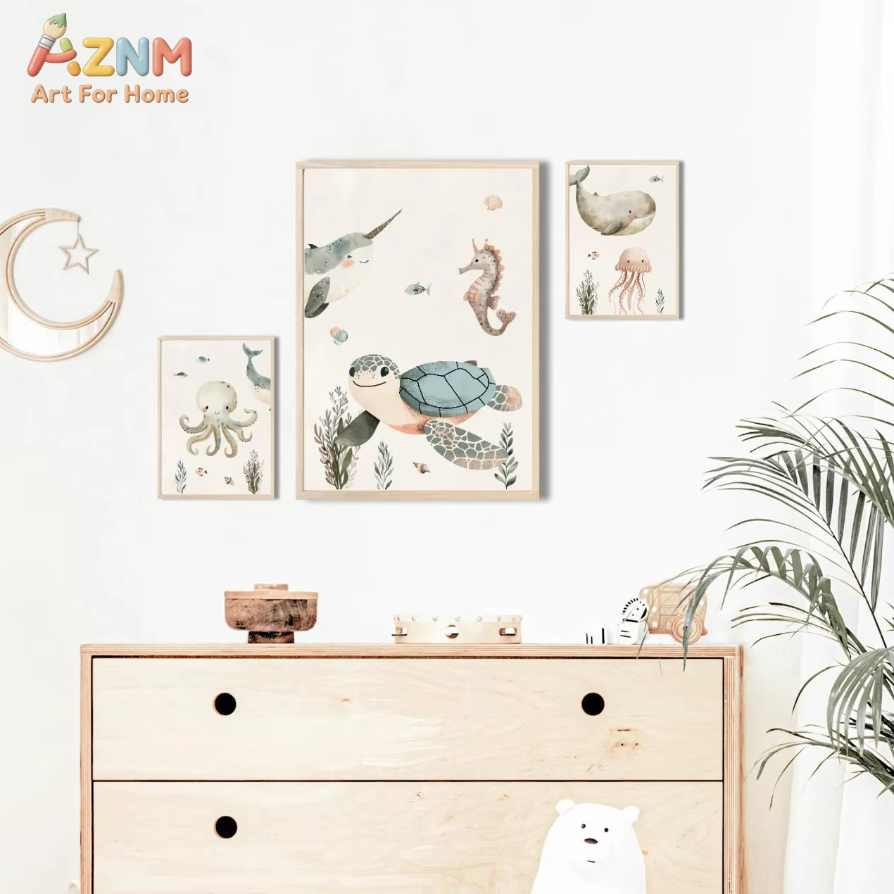 AZNM Watercolor Cute Ocean Ani - Animals Baby Nursery ulasan dan harga