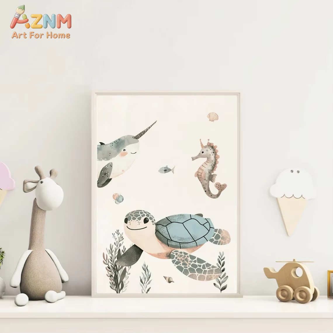 AZNM Watercolor Cute Ocean Ani - Animals Baby Nursery ulasan dan harga