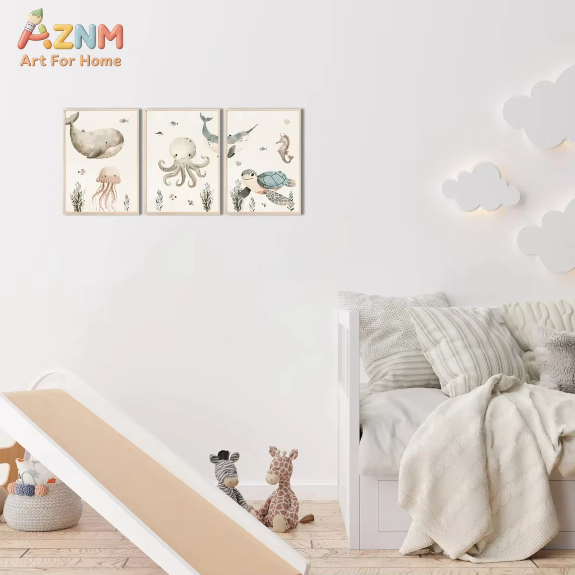 AZNM Watercolor Cute Ocean Ani - Animals Baby Nursery ulasan dan harga