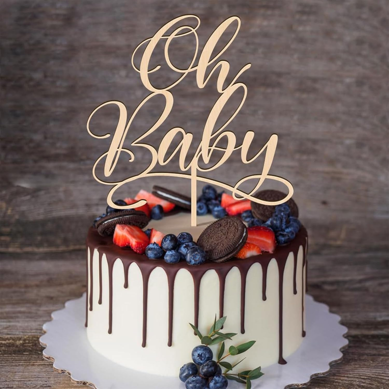1 pc oh Baby - Wooden Cake Top - Baby Nursery Artwork ulasan dan harga