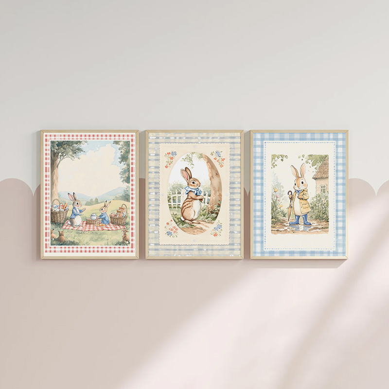 Vintage Boho Blue Plaid Rabbit - Baby Nursery Vintage Decor ulasan dan harga