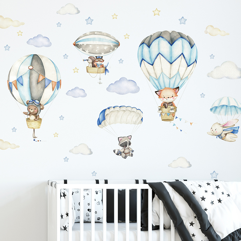Cartoon Cute Animals Hot Air B - Baby Nursery Artwork ulasan dan harga