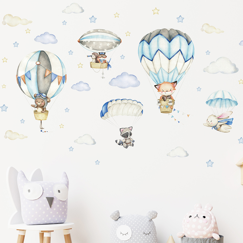 Cartoon Cute Animals Hot Air B - Baby Nursery Artwork ulasan dan harga