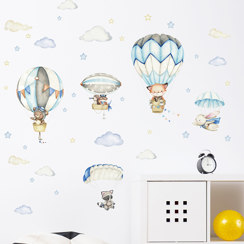 Cartoon Cute Animals Hot Air B - Baby Nursery Artwork ulasan dan harga