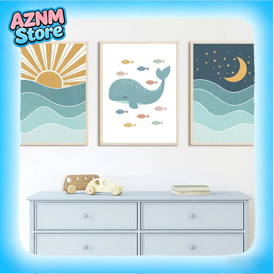 Fish Whale Seagull Sunrise Sun - Baby Nursery Quotes Wall Art ulasan dan harga