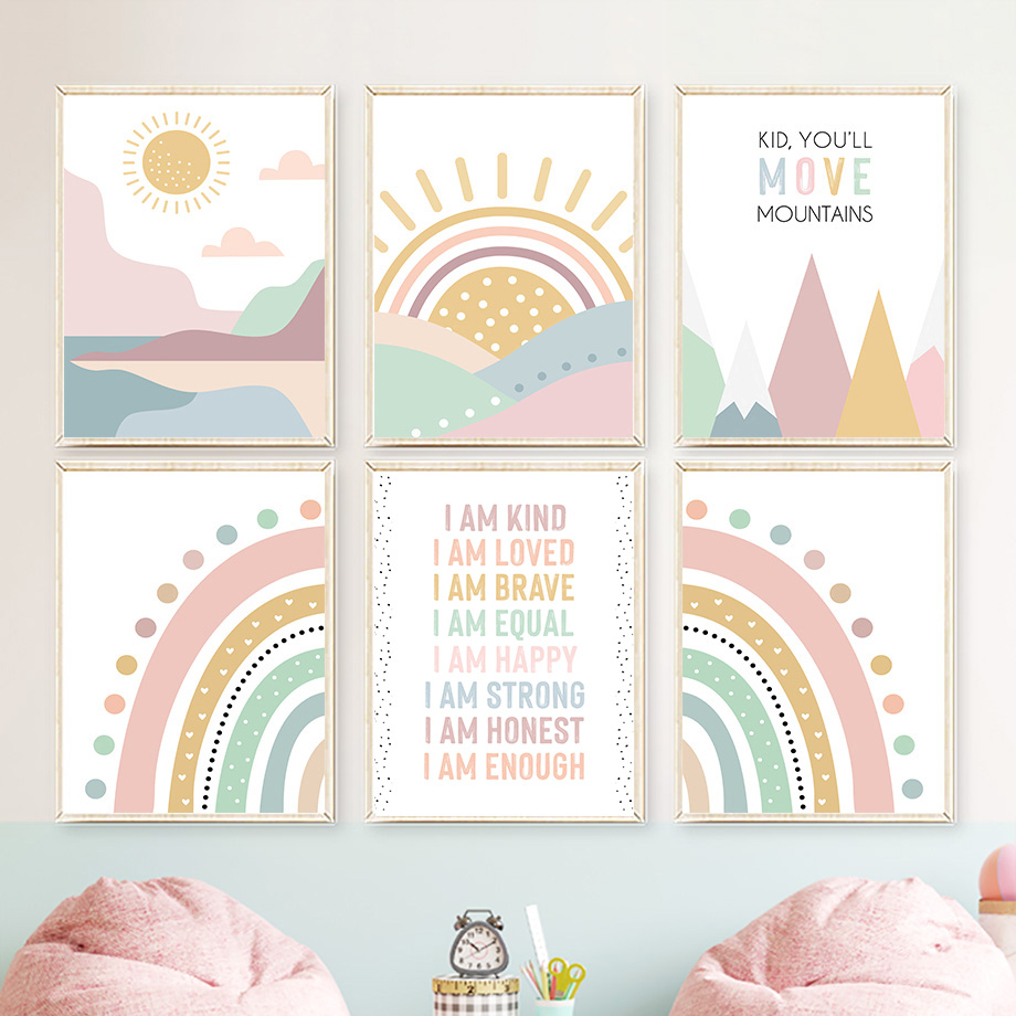 Pink Mountain Sun Rainbow Quot - Baby Nursery Quotes Wall Art ulasan dan harga