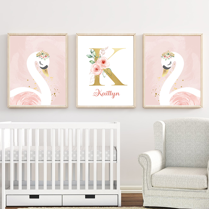 Pink Crown Swan Golden Customi - Baby Nursery Name Letters ulasan dan harga