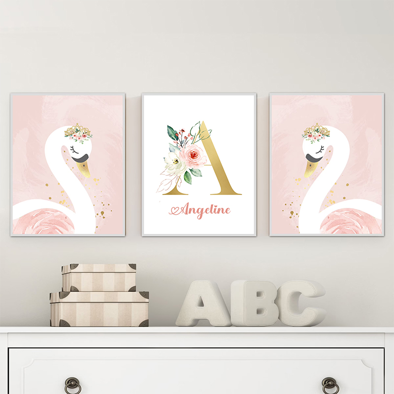 Pink Crown Swan Golden Customi - Baby Nursery Name Letters ulasan dan harga