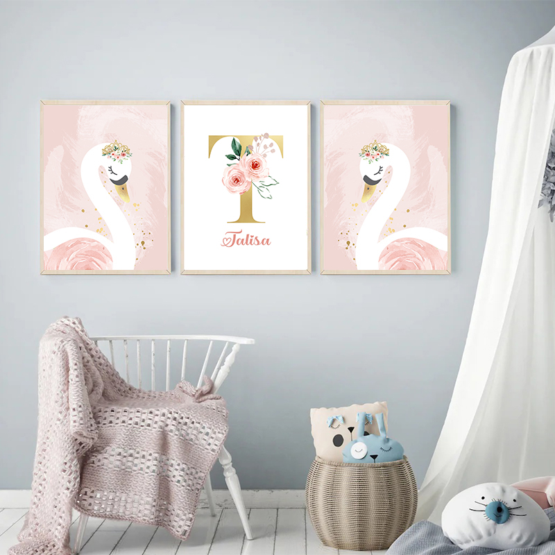 Pink Crown Swan Golden Customi - Baby Nursery Name Letters ulasan dan harga