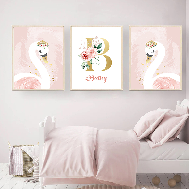 Pink Crown Swan Golden Customi - Baby Nursery Name Letters ulasan dan harga