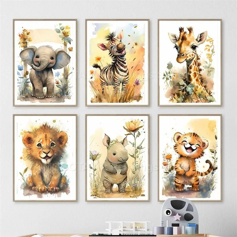 Watercolor Lion Giraffe Tiger  - Animals Baby Nursery ulasan dan harga