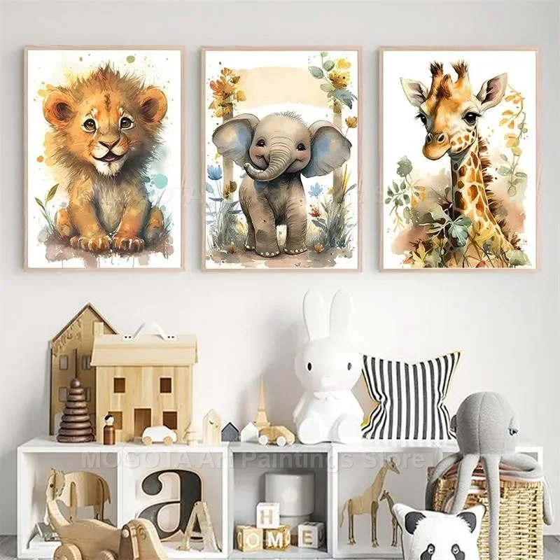 Watercolor Lion Giraffe Tiger  - Animals Baby Nursery ulasan dan harga