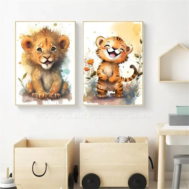 Watercolor Lion Giraffe Tiger  - Animals Baby Nursery ulasan dan harga