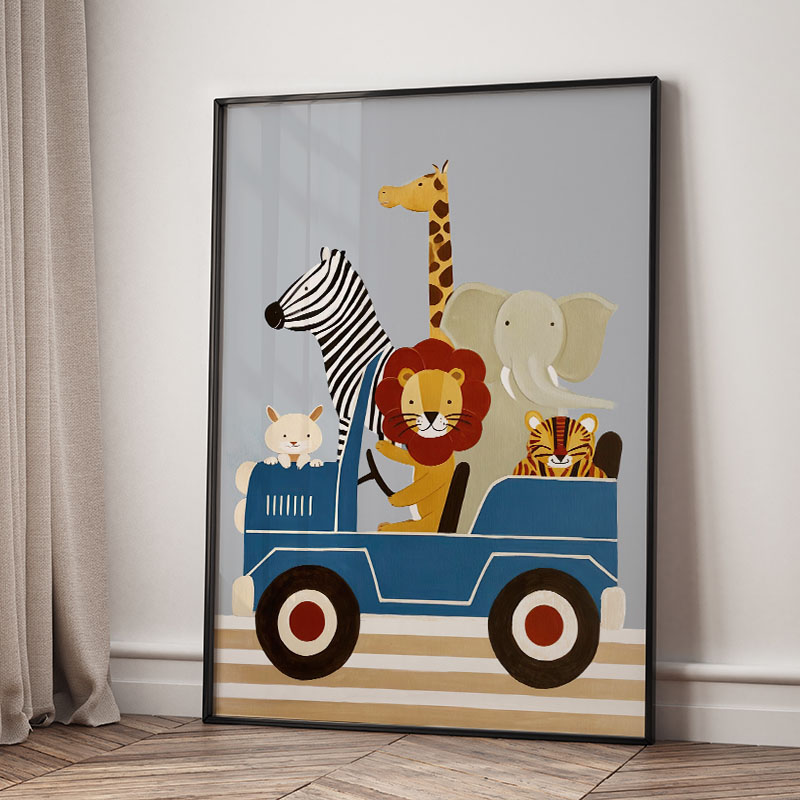 Funny Cartoon Animal Car Ballo - Baby Nursery Artwork ulasan dan harga