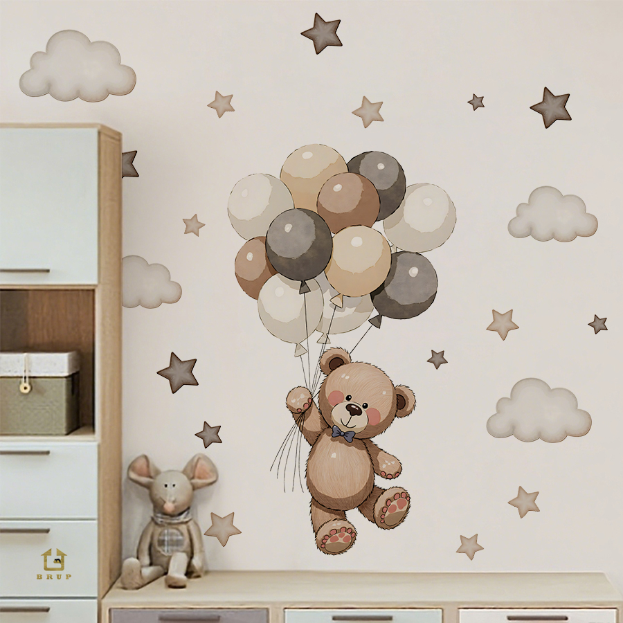 Adorable Teddy Bear Wall Decal - Baby Nursery Artwork ulasan dan harga