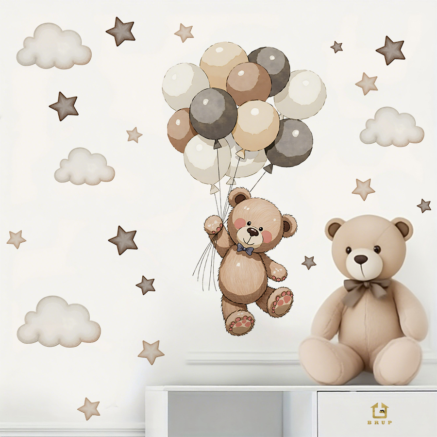 Adorable Teddy Bear Wall Decal - Baby Nursery Artwork ulasan dan harga