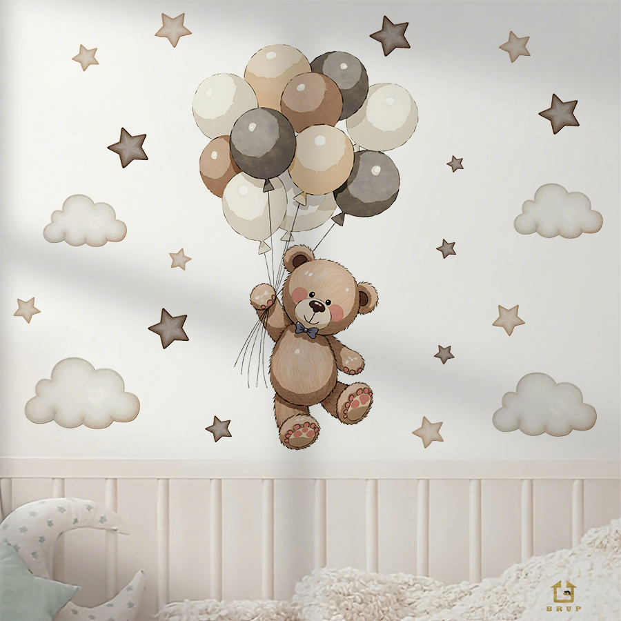 Adorable Teddy Bear Wall Decal - Baby Nursery Artwork ulasan dan harga