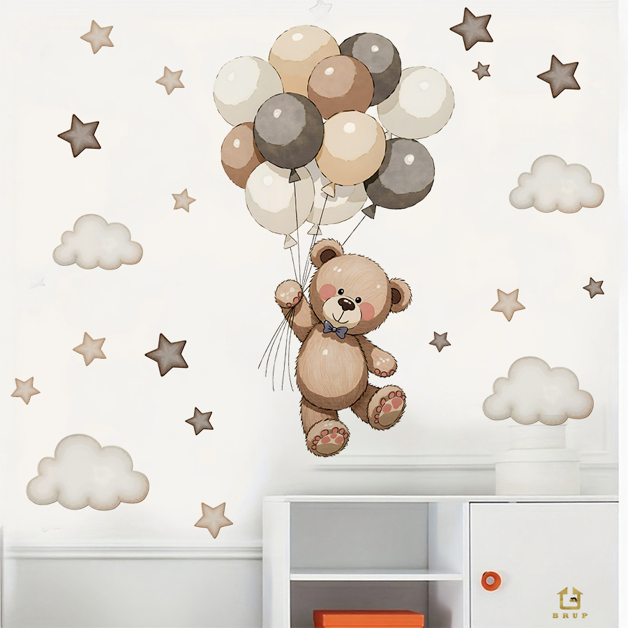 Adorable Teddy Bear Wall Decal - Baby Nursery Artwork ulasan dan harga