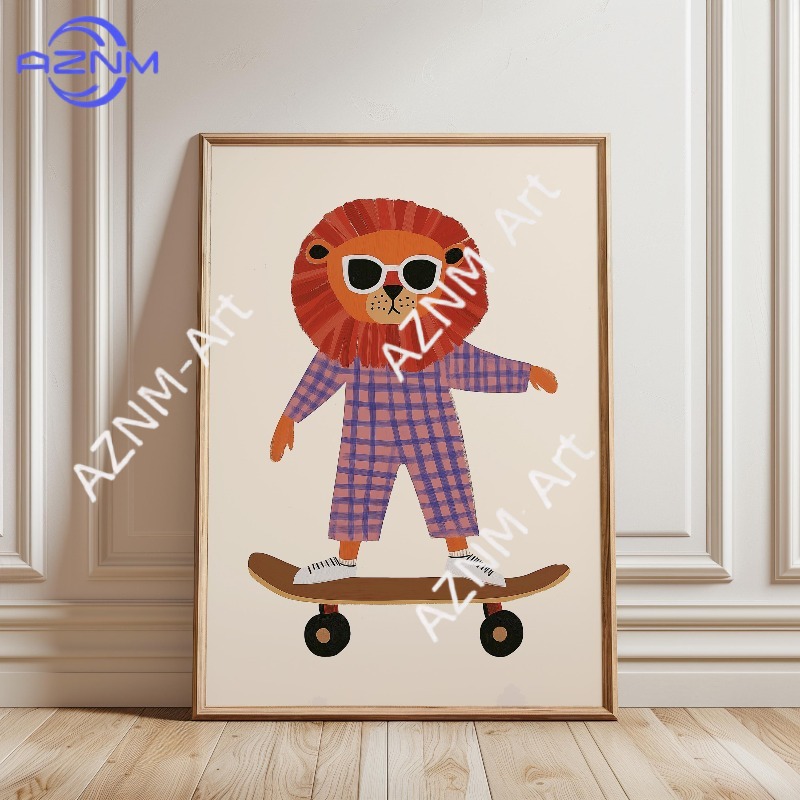 1PC Funny Animal Skateboarding - Baby Nursery Artwork ulasan dan harga