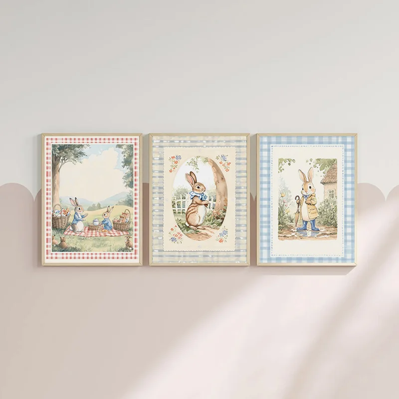 Vintage Boho Blue Plaid Rabbit - Baby Nursery Vintage Decor ulasan dan harga
